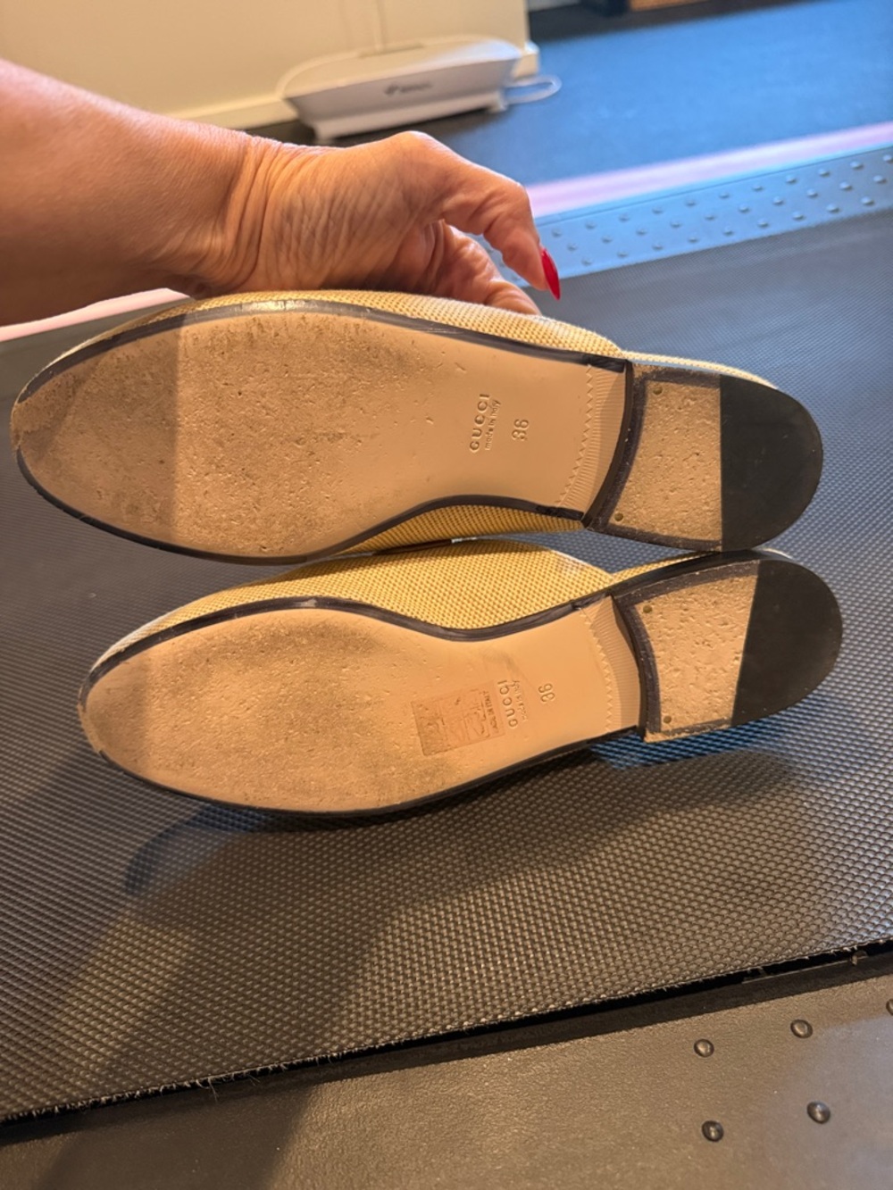 Women’s Beige Slip-On Loafers with Green & Red Web Accent - Picture 4 of 4
